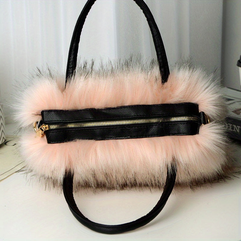 Fluffy Faux Fur Handbag, Small Handle Bag, Furry Bag Fuzzy Luxury Clutch