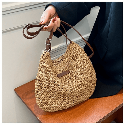 Straw Woven Zipper Hobo Crossbody Bag, Exquisite Decorative Shoulder Bag, Fashion Summer Beach Bag