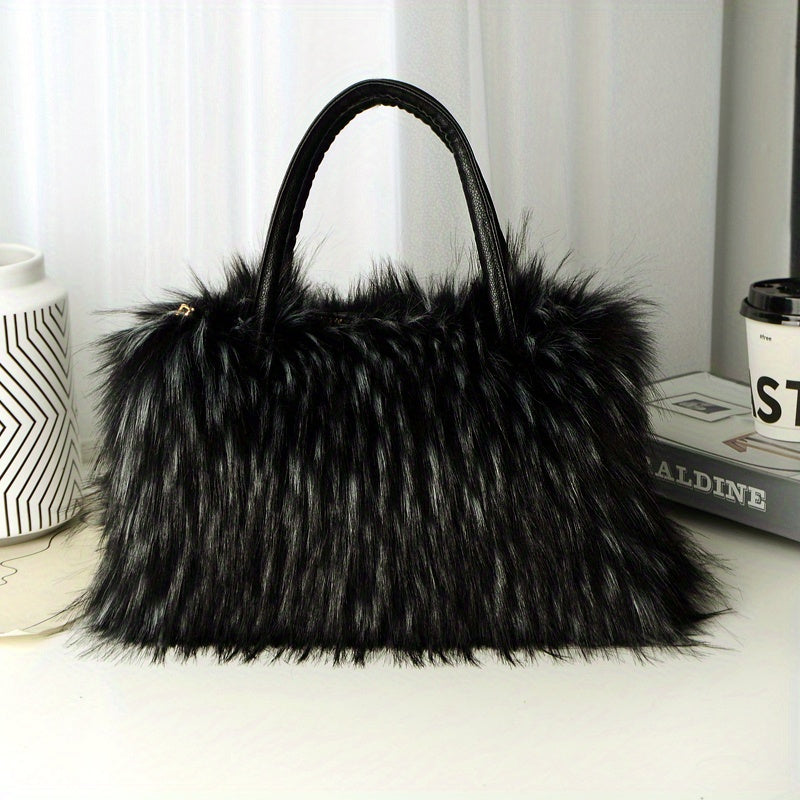 Fluffy Faux Fur Handbag, Small Handle Bag, Furry Bag Fuzzy Luxury Clutch