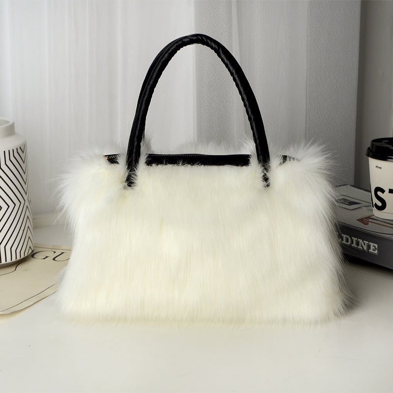 Fluffy Faux Fur Handbag, Small Handle Bag, Furry Bag Fuzzy Luxury Clutch