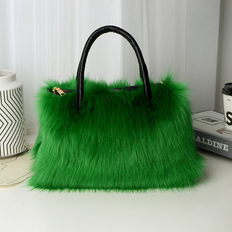Fluffy Faux Fur Handbag, Small Handle Bag, Furry Bag Fuzzy Luxury Clutch