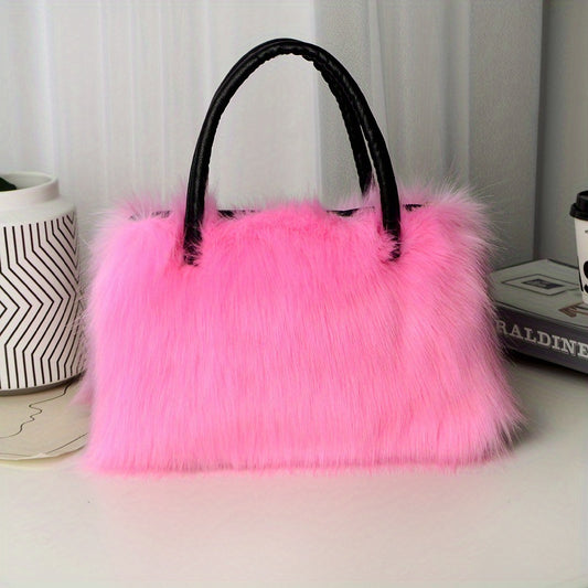 Fluffy Faux Fur Handbag, Small Handle Bag, Furry Bag Fuzzy Luxury Clutch