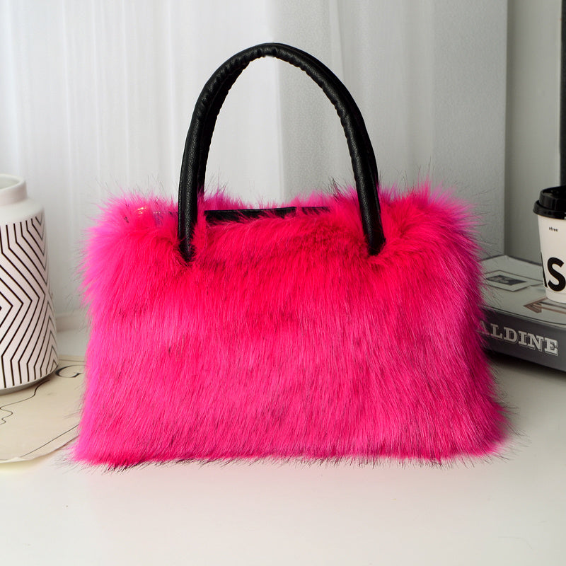 Fluffy Faux Fur Handbag, Small Handle Bag, Furry Bag Fuzzy Luxury Clutch