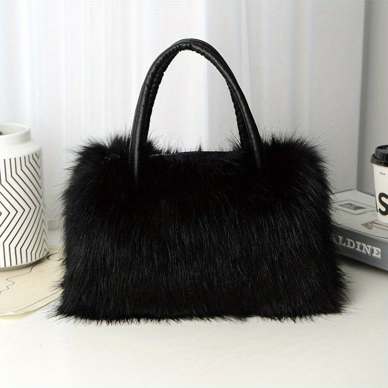 Fluffy Faux Fur Handbag, Small Handle Bag, Furry Bag Fuzzy Luxury Clutch