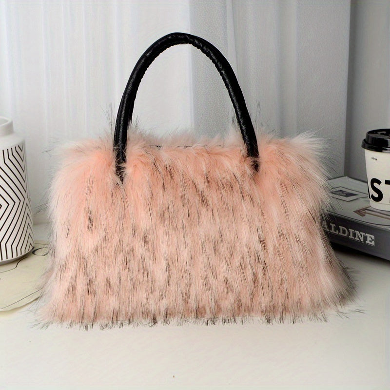 Fluffy Faux Fur Handbag, Small Handle Bag, Furry Bag Fuzzy Luxury Clutch