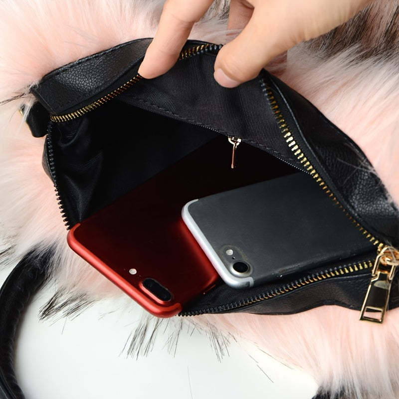 Fluffy Faux Fur Handbag, Small Handle Bag, Furry Bag Fuzzy Luxury Clutch