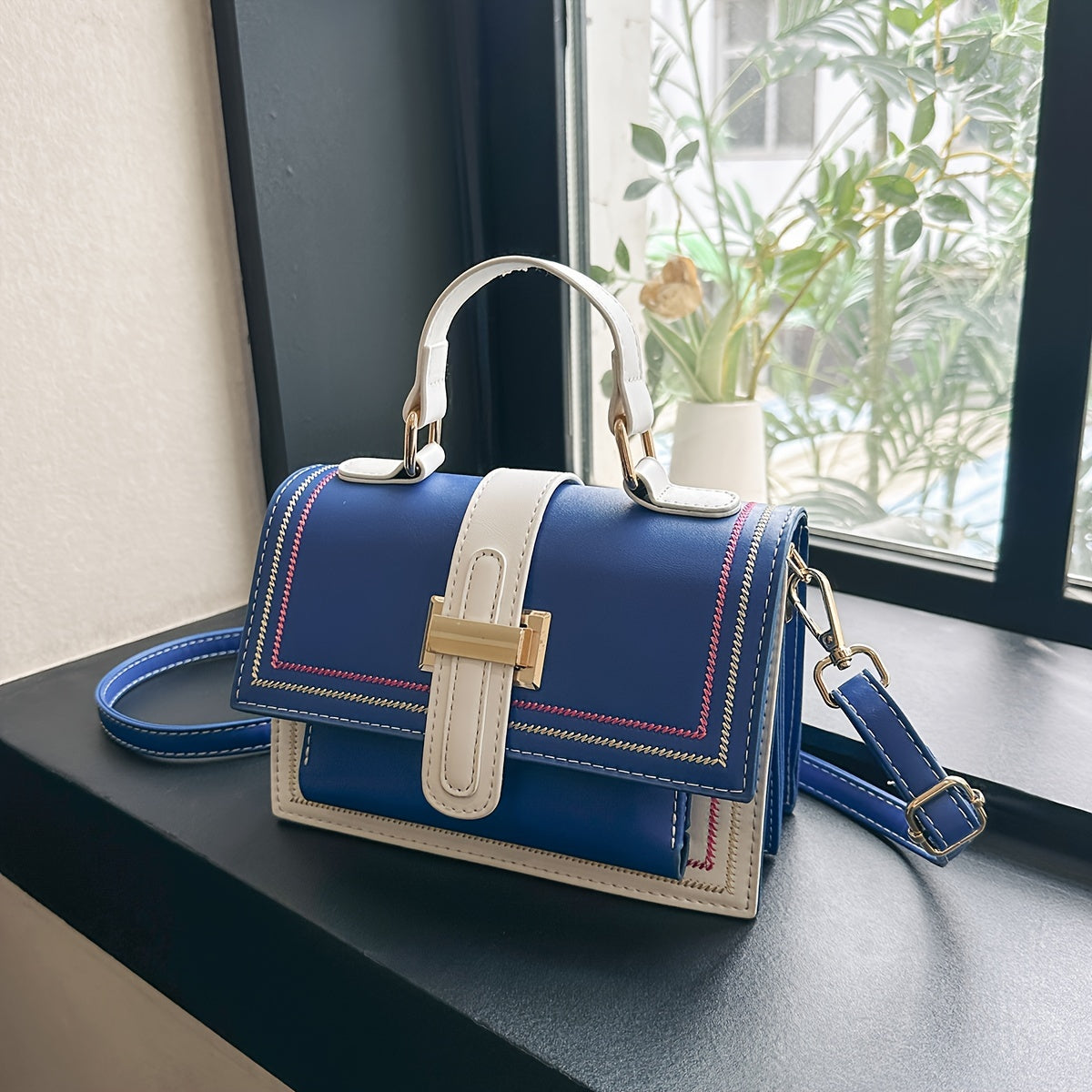 Trendy Color Blocking Crossbody Bag, Multi-layer Square Flap Handbag, Perfect Shoulder Bag For Daily Use