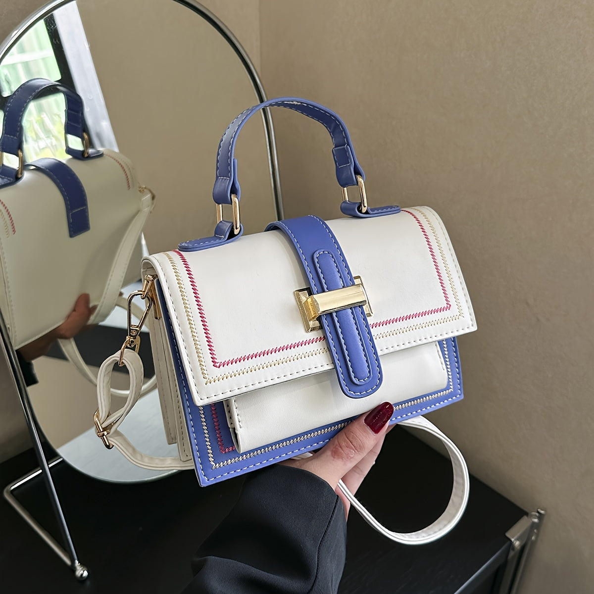 Trendy Color Blocking Crossbody Bag, Multi-layer Square Flap Handbag, Perfect Shoulder Bag For Daily Use