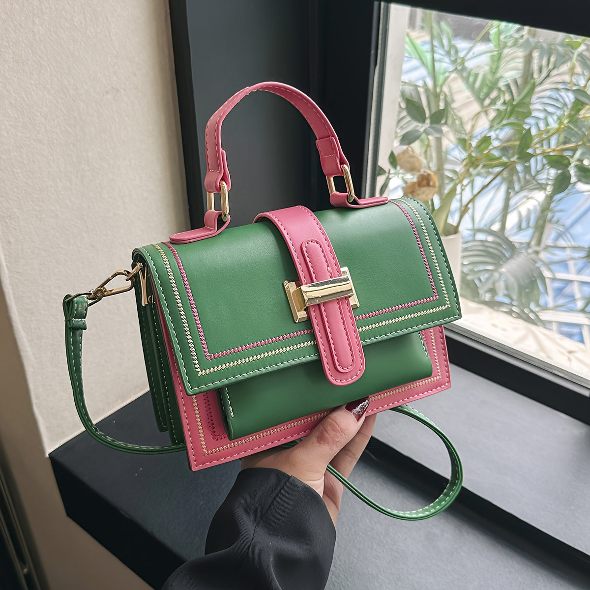 Trendy Color Blocking Crossbody Bag, Multi-layer Square Flap Handbag, Perfect Shoulder Bag For Daily Use