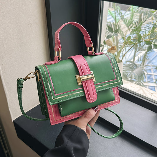 Trendy Color Blocking Crossbody Bag, Multi-layer Square Flap Handbag, Perfect Shoulder Bag For Daily Use