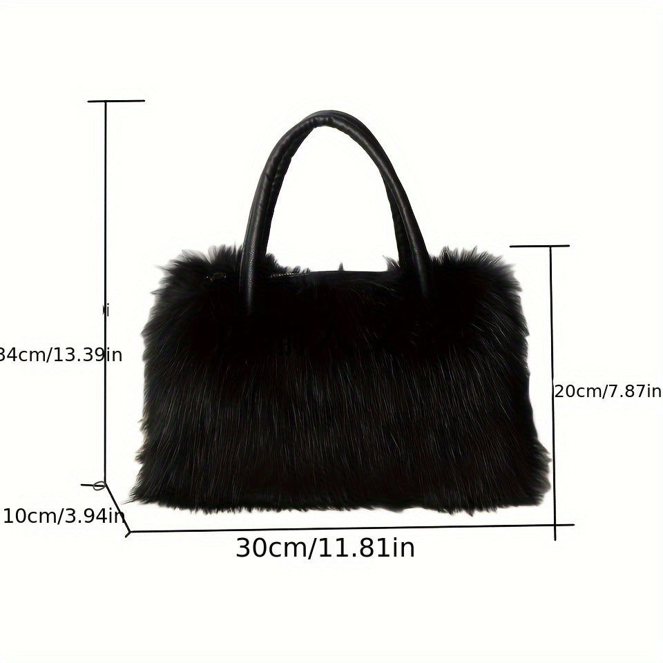 Fluffy Faux Fur Handbag, Small Handle Bag, Furry Bag Fuzzy Luxury Clutch