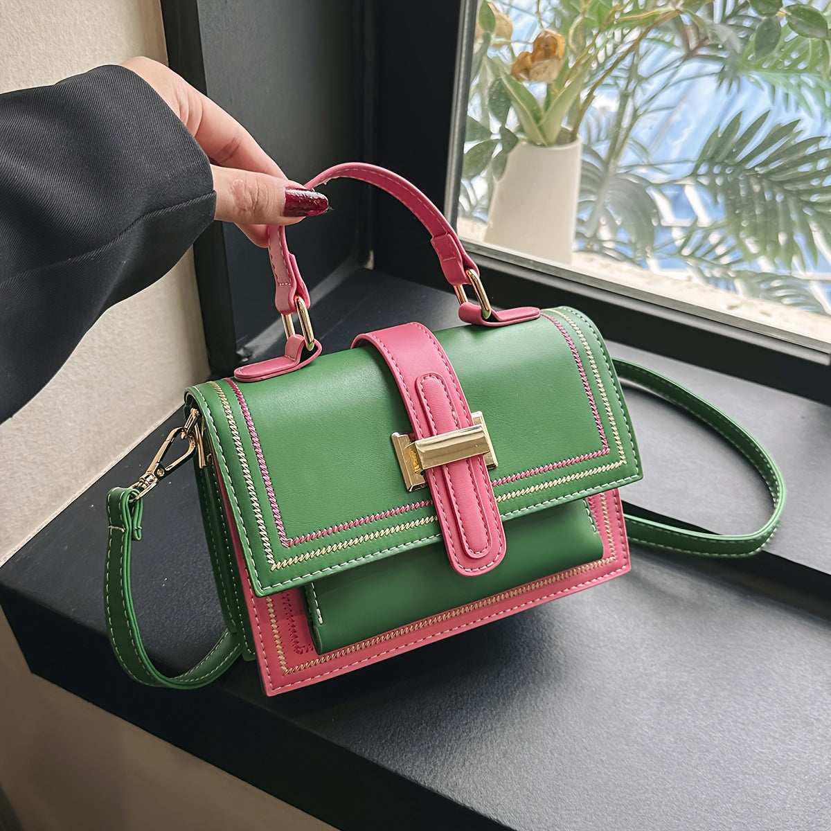 Trendy Color Blocking Crossbody Bag, Multi-layer Square Flap Handbag, Perfect Shoulder Bag For Daily Use